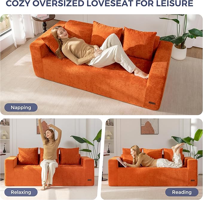 MAXYOYO Modular Sofa Couch, 75" Oversized Loveseat Boneless Cloud Couch with Deep Seat, Chenille Upholstered Living Room Sleeper Sofa Chair for Living Room, No Assembly Required, Orange