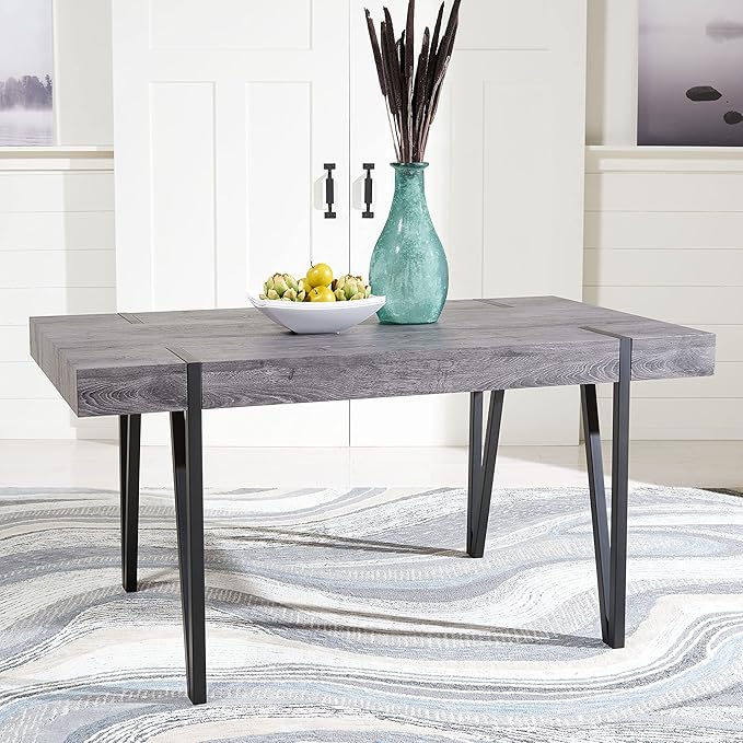 SAFAVIEH Home Collection Alyssa Mid-Century Rustic Industrial Dining Room Table DTB7000B, Black Oak/Black Legs
