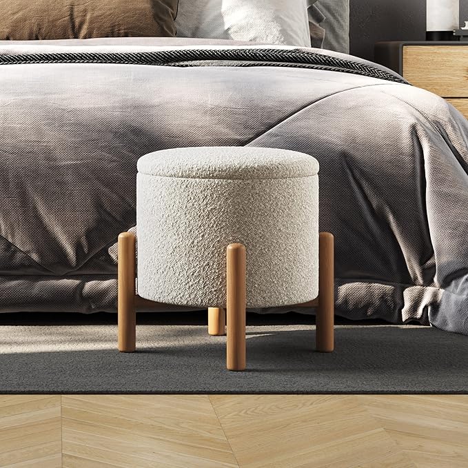Storage Ottoman - Multipurpose Round Footrest or Storage Organizer with Removable Top for Living Room, Dorm, or Apartment by Lavish Home (Gray)