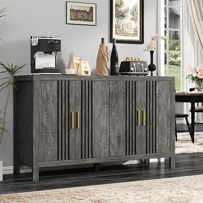 Sideboard Buffet Cabinet with Storage, 55" Large Kitchen Buffet Cabinets Farmhouse Storage Cabinet, Wood Coffee Bar Sideboards for Kitchen, Entryway, Living Room, Grey Oak