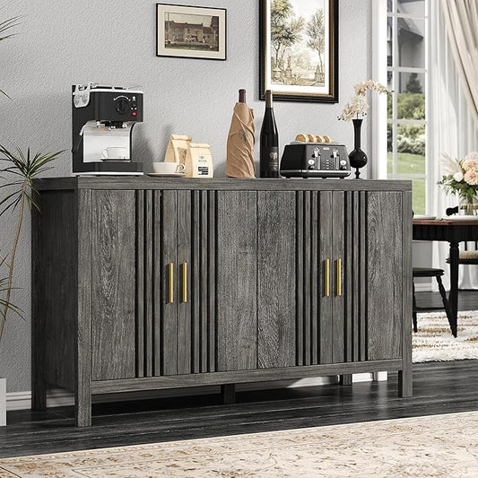 Sideboard Buffet Cabinet with Storage, 55" Large Kitchen Buffet Cabinets Farmhouse Storage Cabinet, Wood Coffee Bar Sideboards for Kitchen, Entryway, Living Room, Grey Oak