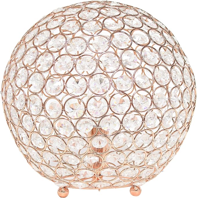 Elegant Designs LT1067-RGD 10" Elipse Crystal Collection Metal Crystal Ball Sequin Table Desk Lamp for Accent Lighting, Décor, Living Room, Rose Gold