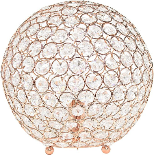 Elegant Designs LT1067-RGD 10" Elipse Crystal Collection Metal Crystal Ball Sequin Table Desk Lamp for Accent Lighting, Décor, Living Room, Rose Gold