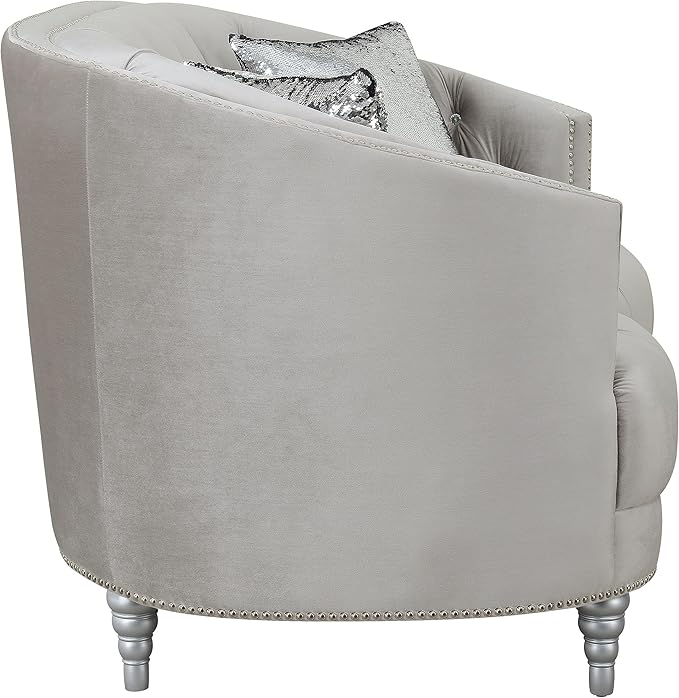 Coaster Home Furnishings - Avonlea - Velvet & Wood - Loveseat with Sloped Arms and Rhinestone Tufting - Living Room - Gray - 508462