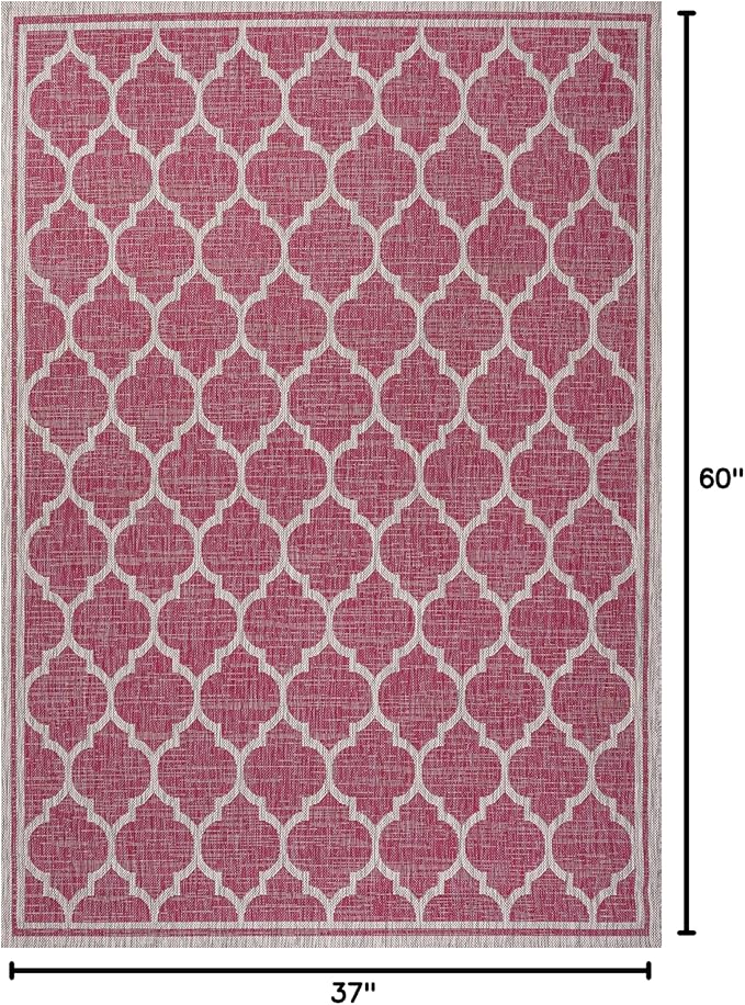JONATHAN Y Moroccan Trellis Indoor Outdoor Area Rug 3X5 Fuchsia/Light Gray, Trebol Textured Weave for Backyard, Patio, Porch, Easy-Cleaning, High Traffic, Pet-Friendly, Non-Shedding (SMB109H-3)