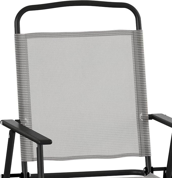 Flash Furniture Mystic Folding Patio Sling Chairs, Outdoor Textilene Lawn Chairs with Armrests, Set of 2, Gray