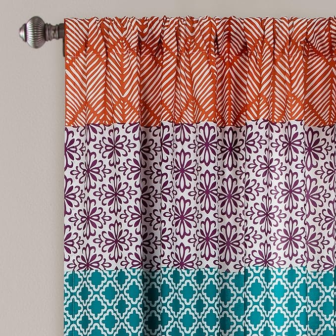 Lush Decor Bohemian Stripe Window Curtain Panels, Pair 52" W x 63" L Fuchsia & Orange - Light Filtering Curtains for Bedroom - Boho Curtains - Maximalist Decor