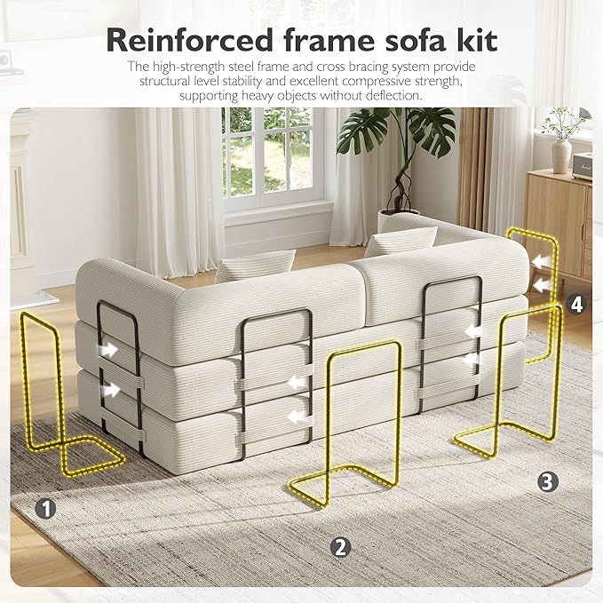 79in Convertible Sofa Bed, Corduroy Boneless Couch Bed, Futon Sleeper Sofa Pull Out Bed, Foldable Couch for Living Room Apartment, No Assembly Required