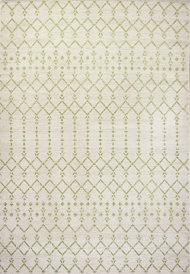 JONATHAN Y Moroccan Geometric Indoor Outdoor Area Rug 5X8 Cream/Green, Ourika Textured Weave for Backyard, Patio, Porch, Easy-Cleaning, High Traffic, Pet-Friendly, Non-Shedding (SMB108M-5)