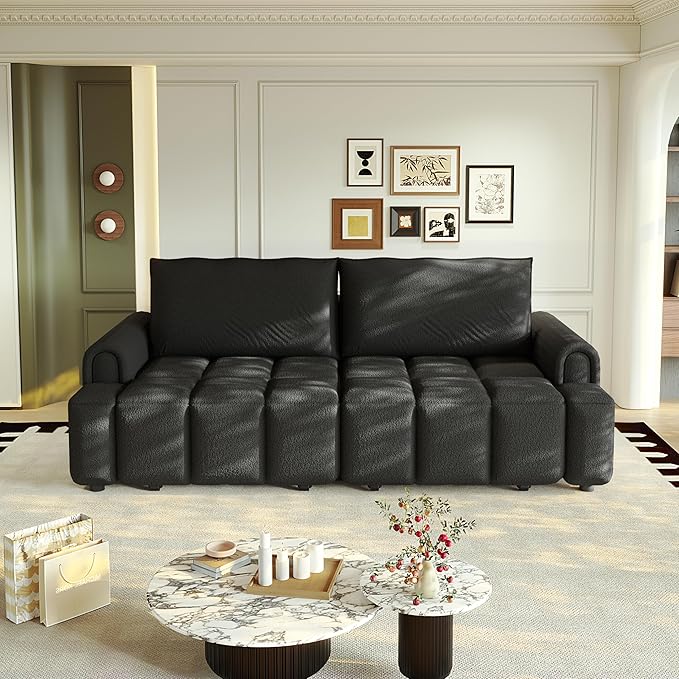 KEIKI 90.2" Modern 3-in-1 Sleeper Sofa Bed – Teddy Fabric 4-Seater Couch with Storage, King Size Convertible Sofa for Office, Guest Room, Home Workspace, Reclining Sofa Bed with Casters