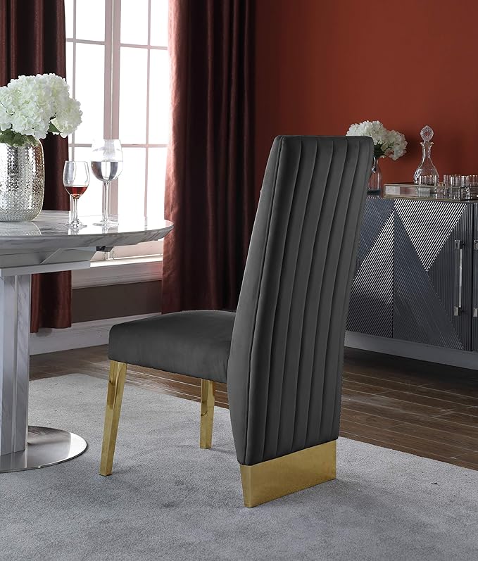 Meridian Furniture Porsha 19" H Velvet Dining Chair in Gray (Set of 2)