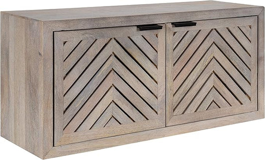 Kate and Laurel Mezzeta Decorative Coastal 2-Door Wall Cabinet, 30 x 10 x 14, Whitewash, Decorative Modern Storage Cabinet with Doors