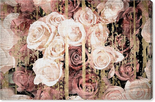 Floral and Botanical Wall Art Canvas Prints 'Shabby Chic Romance' Florals, 54x36, Pink, Brown