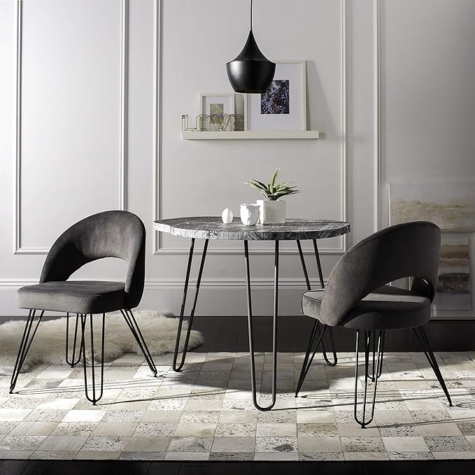 Safavieh Home Jora Retro Dark Grey Velvet and Matte Black Side Chair, Set of 2
