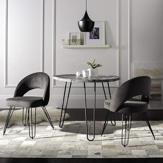 Safavieh Home Jora Retro Dark Grey Velvet and Matte Black Side Chair, Set of 2