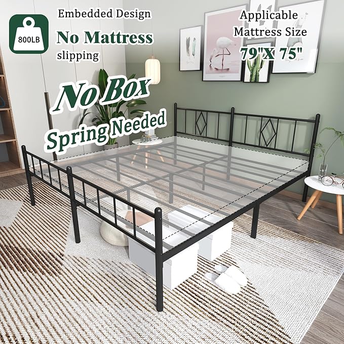 14 Inch King Size Bed Frames with Headboard/Footboard, Under Bed Storage, Strong Metal Slats Support, No Box Spring Needed, Noise Free, Easy Assembly, Black