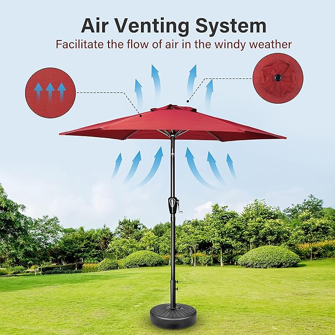 Simple Deluxe 9' Patio Umbrella Outdoor Table Market Yard Umbrella with Push Button Tilt/Crank, 8 Sturdy Ribs for Garden, Deck, Backyard, Pool, Red