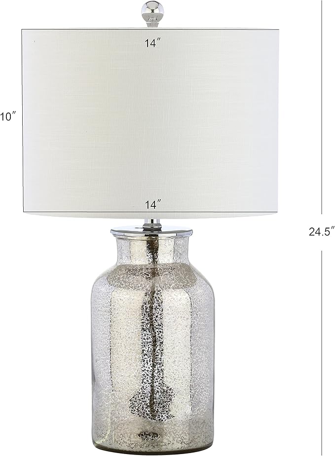 JONATHAN Y 24.5" Mercury Silver Trellis Glass Table Lamp for Living Room, White Linen Shade, Modern Bedside Nightstand Lamp for Bedroom, LED Bulb Included, UL Listed (JYL1084A)