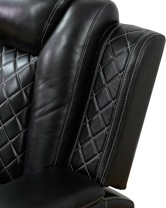 Power Recliner Sofa Set for Living Room, Leather Reclining Sofa Sets with Storage Console, Living Room Furniture Sets with LED Lights(Loveseat and Chair,Black)