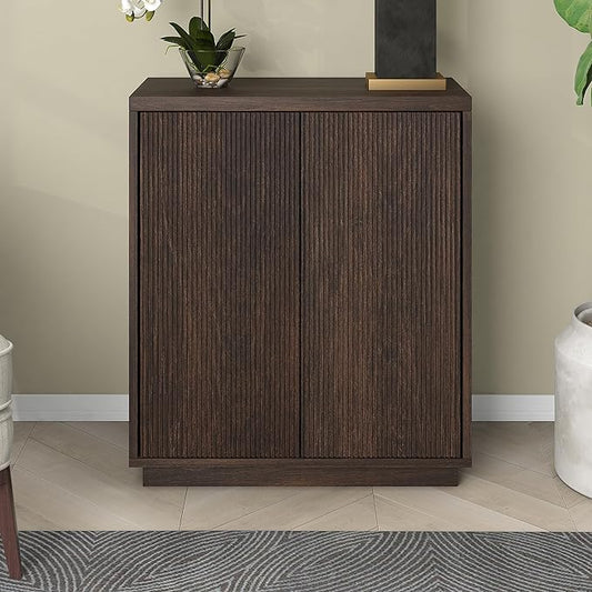 Henn&Hart 28" Fluted Wooden Accent Cabinet, Ribbed Modern Sideboard Buffet Cabinet with 2 Doors and an Adjustable Shelf for Living Room, Dining Room, Bedroom or Entryway, Warm Brown
