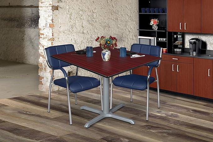 Regency Cain 48" Square X-Base Breakroom Table – Scratch Resistant Laminate Café Table for Lunchroom, Coffee Shops and Commercial Office Spaces (Mahogany, Grey Legs)