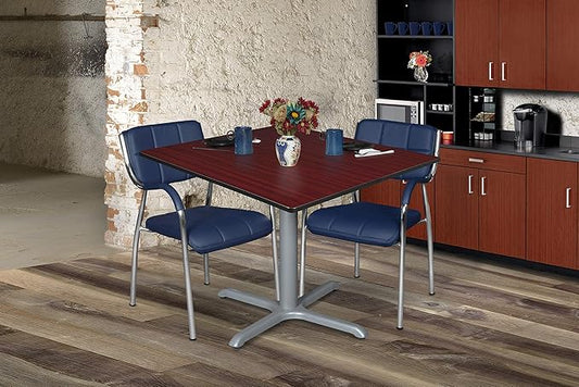 Regency Cain 48" Square X-Base Breakroom Table – Scratch Resistant Laminate Café Table for Lunchroom, Coffee Shops and Commercial Office Spaces (Mahogany, Grey Legs)