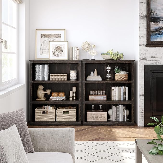 GarveeHome 3 Tier Farmhouse Bookcase, 39.9 in Tall Book Shelf with Storage, Wooden Bookshelves 3 Shelf Display Shelvesfor Home Office, Living Room, Bed Room (Oak, 39.9 in H x 31.5 in W x 12.8 in D)