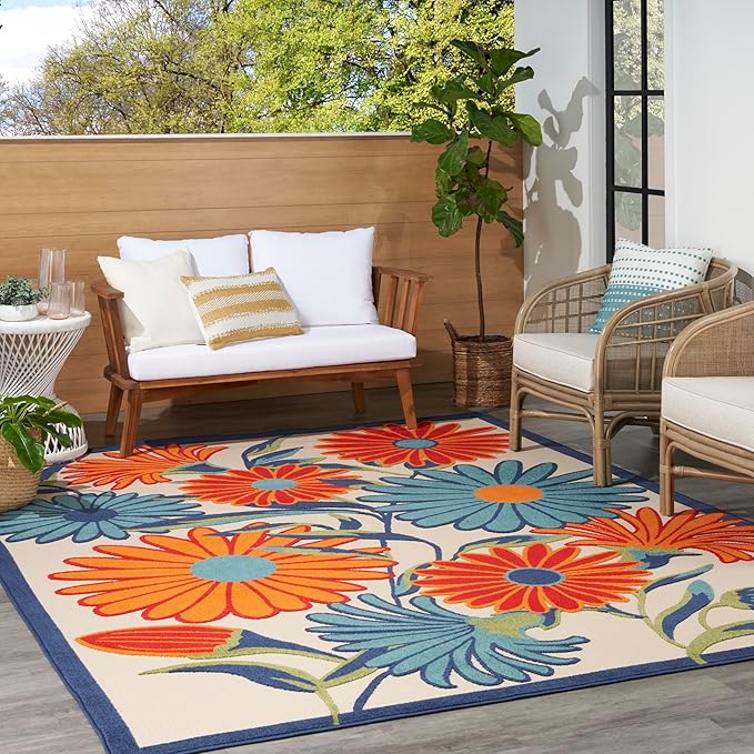 Nourison Home Aloha Multicolor 6' x 9' Area Rug - Easy Clean, Non Shedding, Bed Room, Living Room, Dining Room, Kitchen (6' x 9')