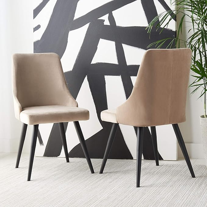 Safavieh Home Collection Zoi Velvet 19-inch (Set of 2) Dining Chair, Taupe/Black