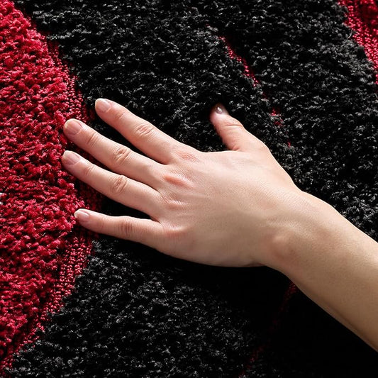SAFAVIEH Florida Shag Collection Accent Rug - 3'3" x 5'3", Black & Red, Modern Design, Non-Shedding & Easy Care, 1.2-inch Thick Ideal for High Traffic Areas in Foyer, Living Room, Bedroom (SG461-9040)