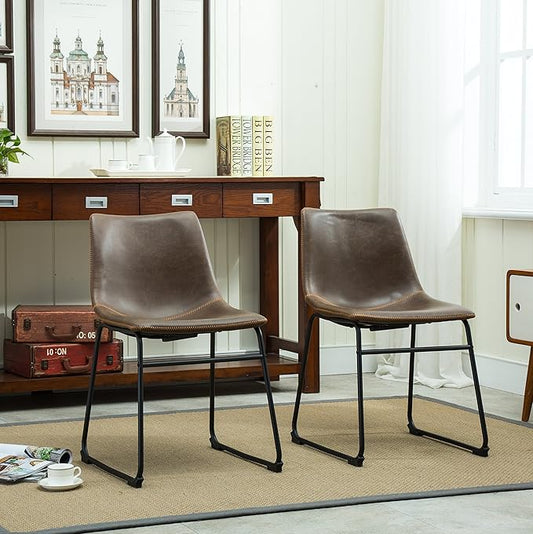 Roundhill Furniture Lotusville Vintage PU Leather Dining Chairs, Set of 2, Antique Brown