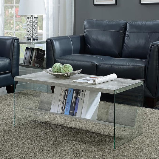 Convenience Concepts SoHo Glass Coffee Table 40" - Modern Living Room Table with Storage Shelf, Contemporary Coffee Table for Family Room, Faux Birch
