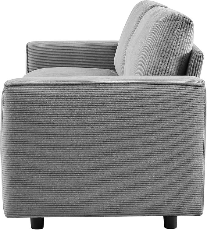 AC Pacific Derek 3 Piece Modern Corduroy Couches for Living Room, Tufted Sofas with Plush Upholstery, High-Density Foam, Sleek Black Legs, Durable Wooden Frame, Sofa, Loveseat and Chair Set, Grey