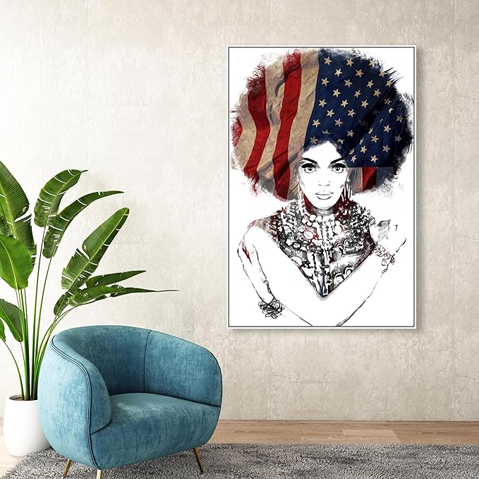 The Oliver Gal Artist Co. People Framed Wall Art Canvas Prints 'New American Woman' Portraits Home Décor, 36" x 54", White, Black