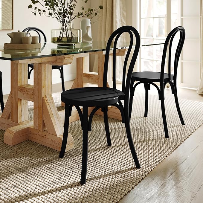Flash Furniture Betsy Commercial Solid Wood Dining Chair, Thonet Style, Stackable Design, Mortise and Tenon, 350 lbs. Static Weight Capacity, Black
