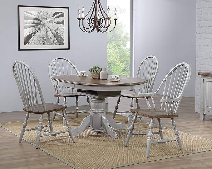 Sunset Trading Country Grove Round or Oval Extendable Dining Table | Distressed Gray and Brown Wood