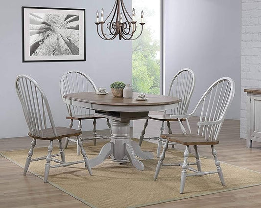 Sunset Trading Country Grove Round or Oval Extendable Dining Table | Distressed Gray and Brown Wood