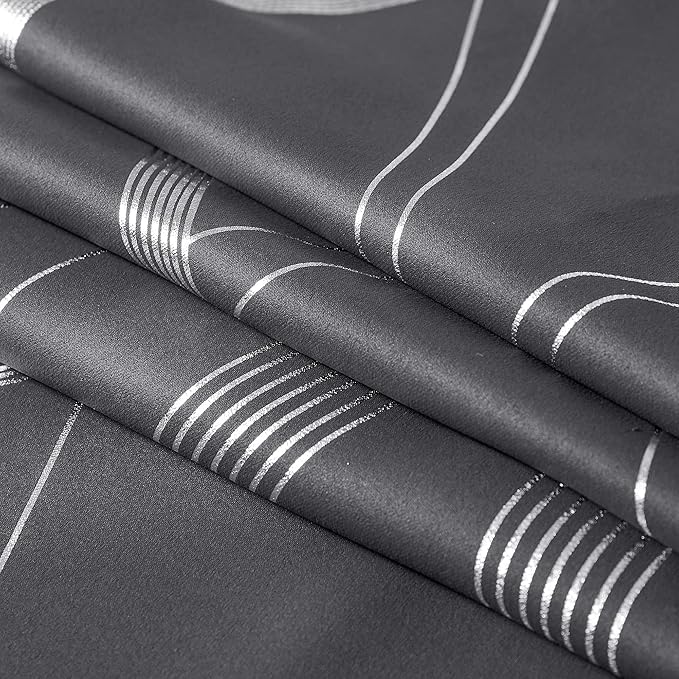 NICETOWN Grey Extra Long Blackout Curtains 120 inches Long 2 Panels Set for Large Window, Foil Printed Wave Lines Energy Saving Thermal Insulated Blackout Draperies for Kids Nursery Boys Bedroom