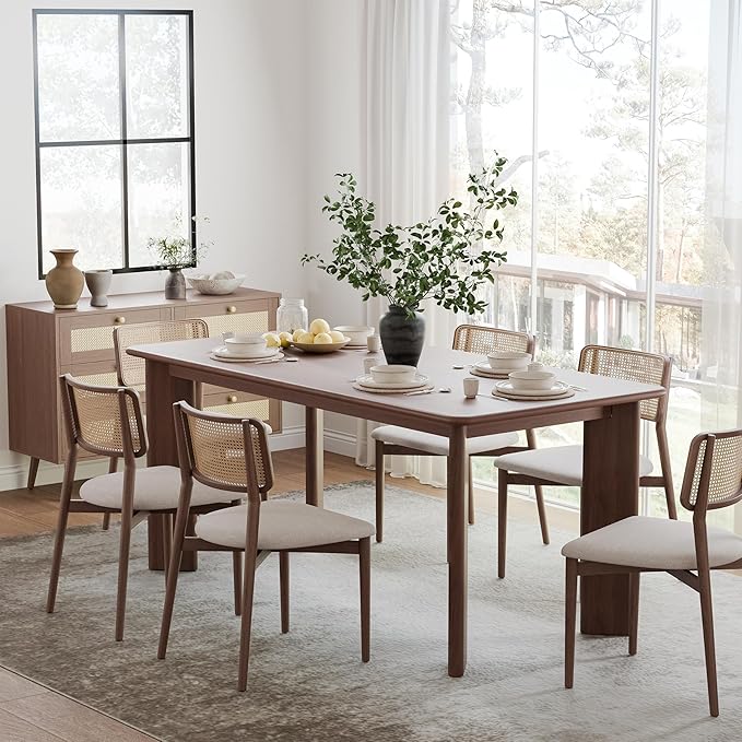 Casaphoria 67" Farmhouse Dining Table for 6，Wood Rectangular Living Room Table, Modern Kitchen Table with Sturdy Base & Thickened Tabletop, Easy to Assembly & Clean, Walnut