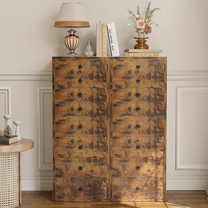 LIKIMIO Tall Dresser, Small Dressers with 8 Storage Drawers, Chest of Drawers for Organizing, Tall Narrow Dresser for Bedroom, Industrial Brown