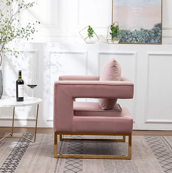 Roundhill Furniture Lenola Upholstered Accent Arm Chair, Pink 27.5D x 29.75W x 34.5H in
