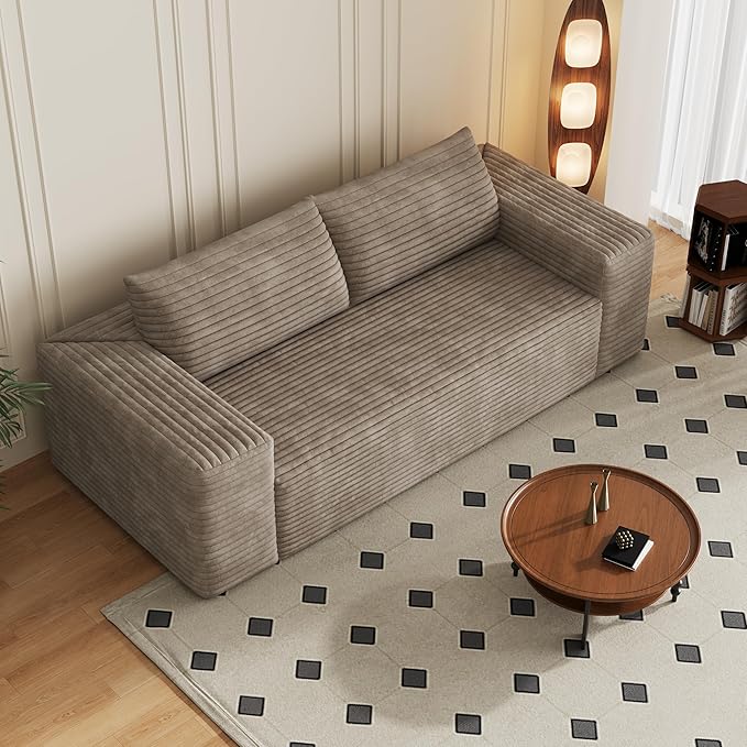 Eafurn Memory Foam Boneless Loveseat Sofa Couch, 3-Seater Upholstered Sofa with Corduroy Fabric and Wider Armrest, No Assembly Sofa for Living Room, Bedroom & Apartment | Sturdiness, Breathable material, Sofa in A Box