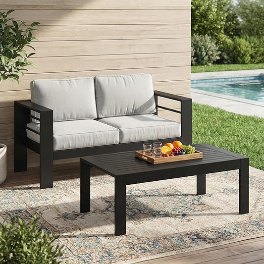Solaste Aluminum Patio Furniture Set for All Weather, Oversized Metal Outdoor Furniture Set with 27.5" Deep Seating and 3.2" Wide Armrest, Outdoor Patio Conversation Sets with 10" Back Suport Cushion