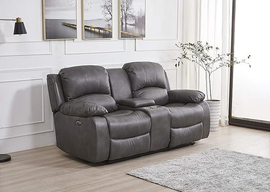 Betsy Furniture Power Reclining Bonded Leather Living Room Set (Grey, Loveseat)