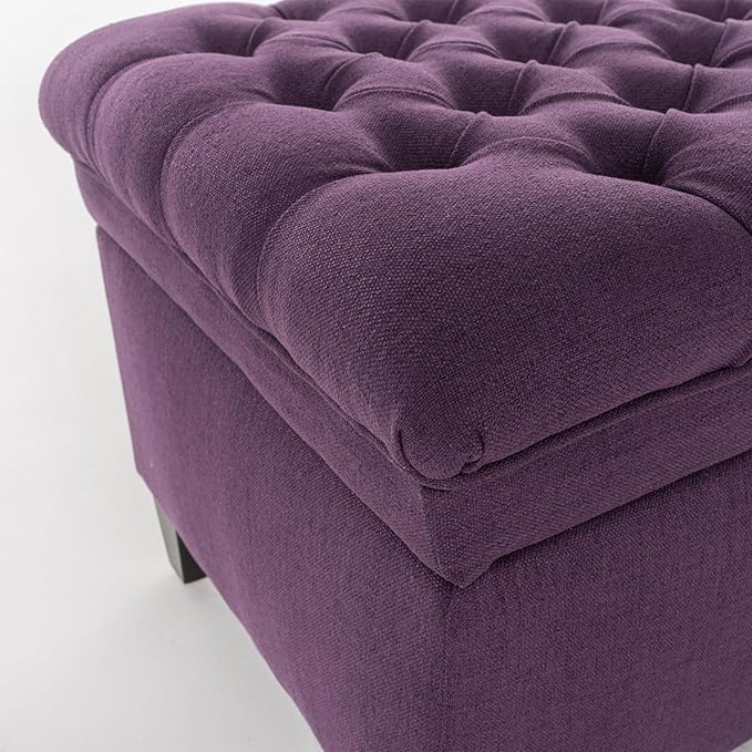 Ball & Cast 50" Button Tufted Upholstered Entryway Storage Bench, Padded Bed of End Ottoman Stool w/Safety Hinges&Spacious Storage&Wood Legs, Longer&Wider-Benches for Living Bedroom Kitchen, Purple