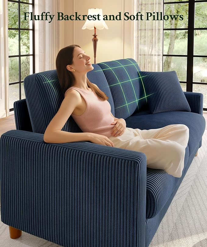 Welzona 70.2" Couches for Living Room, Comfy Blue Couch 7.1" Extra Thick Cushion, Sofas for Living Room Tool-Free Setup, Loveseat Sofa 705lbs Support, Corduroy Couch for Bedroom, Apartment, Office