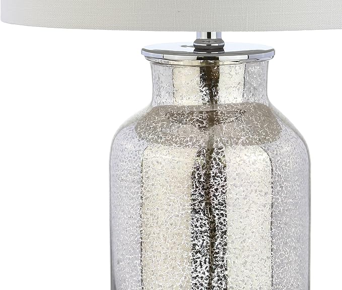 JONATHAN Y 24.5" Mercury Silver Trellis Glass Table Lamp for Living Room, White Linen Shade, Modern Bedside Nightstand Lamp for Bedroom, LED Bulb Included, UL Listed (JYL1084A)