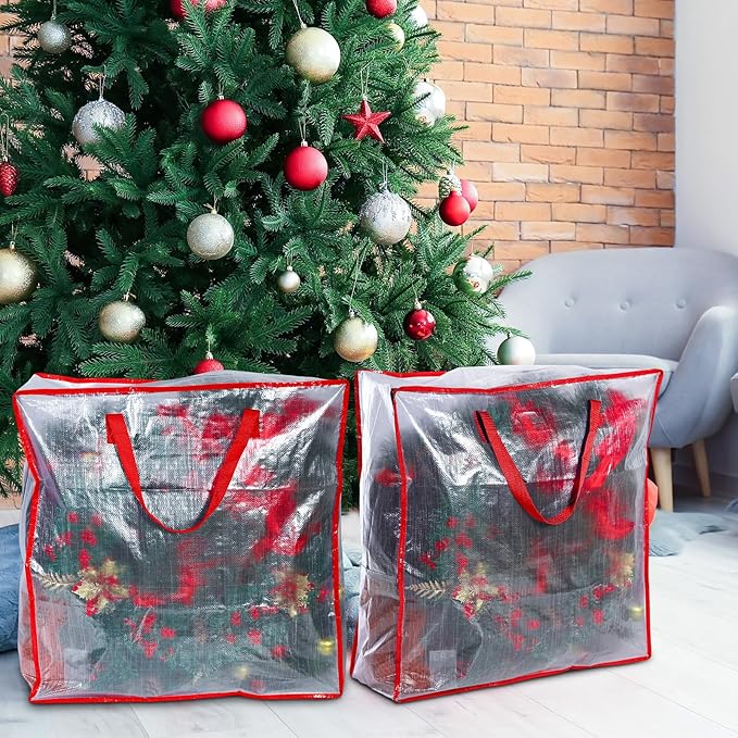 8 Pcs Clear Wreath Storage Bags 26 Inch St. Patrick's Garland Container Door Garland Holiday Wreath Storage Holder with Handle and Zipper Heavy Duty Plastic Packing Totes(Red)