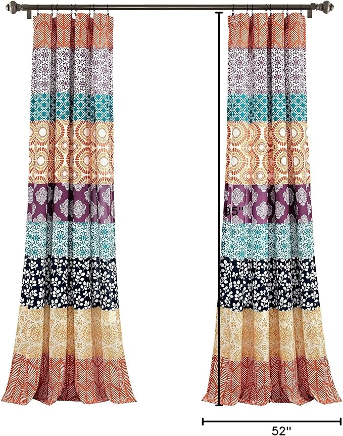 Lush Decor Bohemian Stripe Window Curtain Panels, 52" W x 95" L Fuchsia & Orange - Light Filtering Curtains for Bedroom - Boho Curtains - Maximalist Decor (Pack of 8)