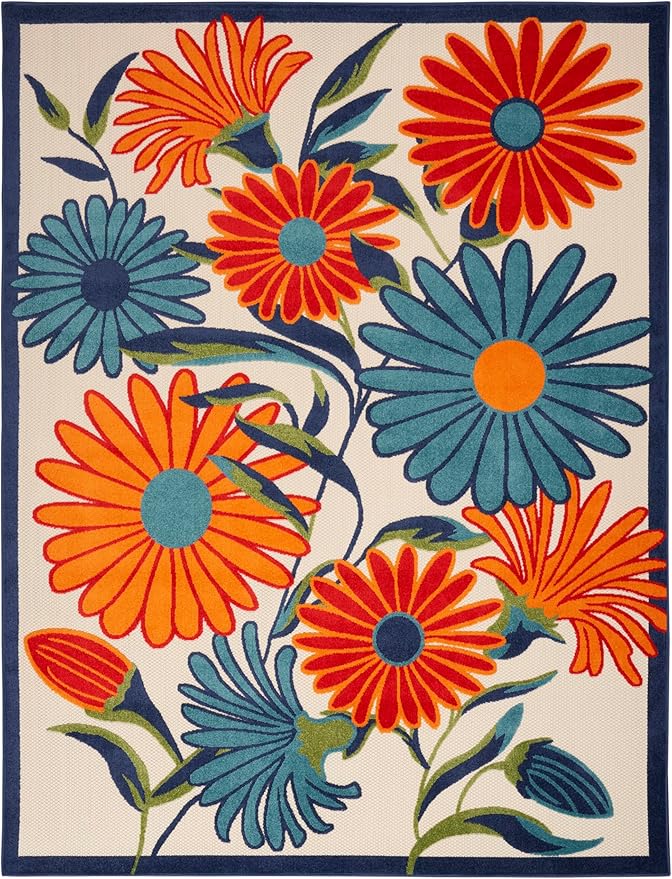 Nourison Home Aloha Multicolor 6' x 9' Area Rug - Easy Clean, Non Shedding, Bed Room, Living Room, Dining Room, Kitchen (6' x 9')